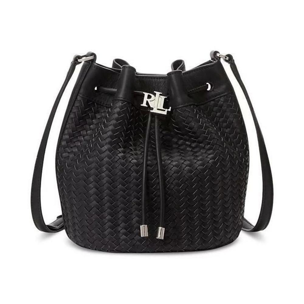 LAUREN Ralph Lauren Andie Woven Leather Small Drawstring Bag Purse Black Rt $425